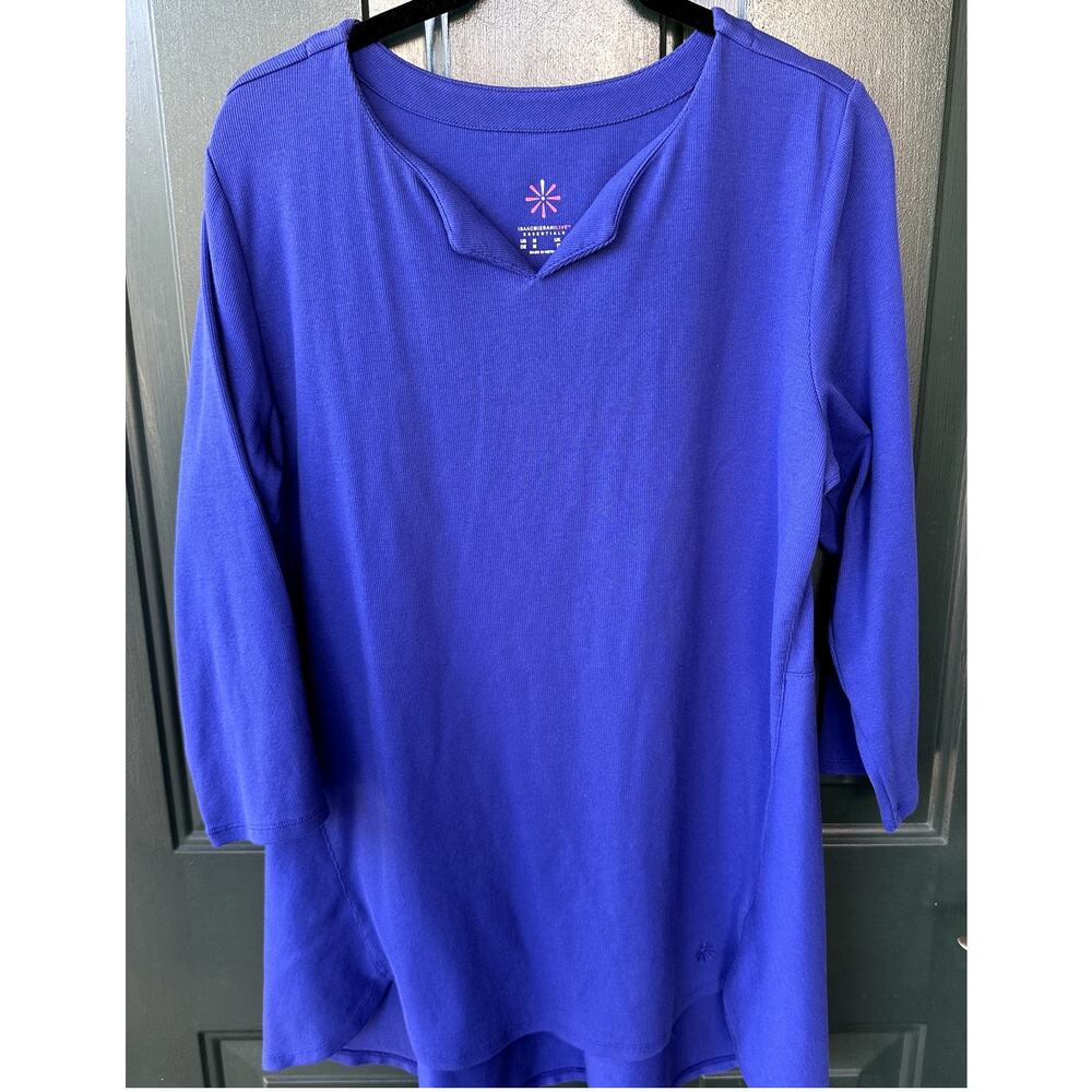 NEW Isaac Mizrahi QVC Essentials Ribbed Pima Cotton Top Sz M Catalina Blue - Picture 2 of 8